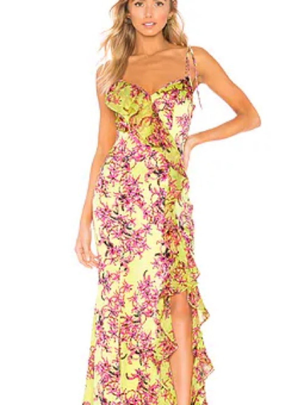 Cinq a Sept - Floral Ruffle Maxi Dress in Yellow and Pink